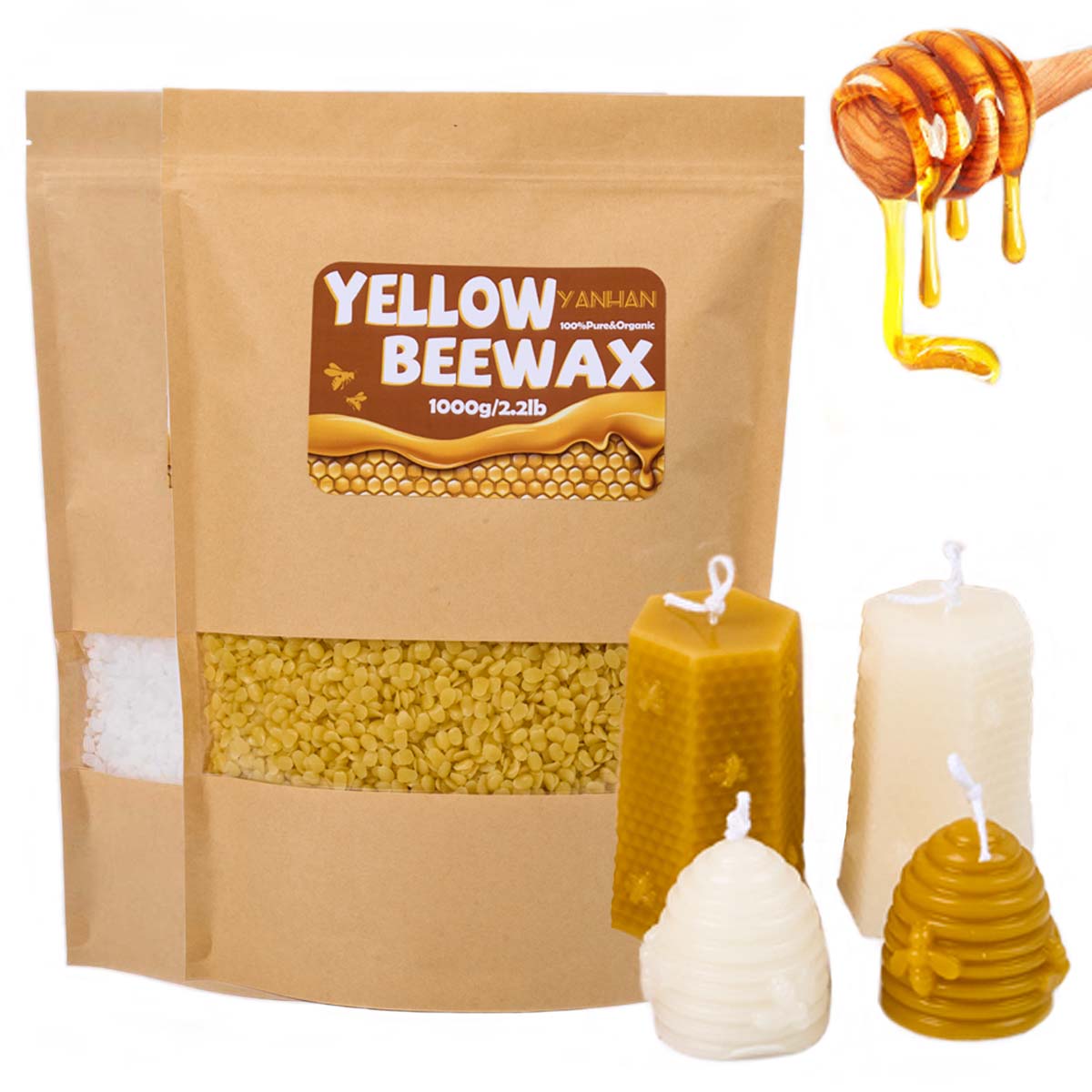Candle Supplies Beeswax - 1000g puro naturale granulare bianco giallo